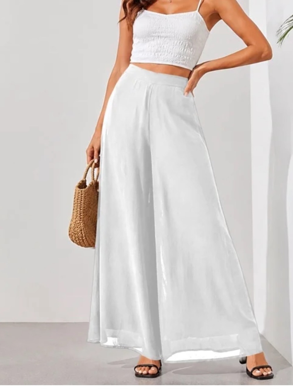 Women's White Wide-Leg Palazzo chiffon boho Pants
